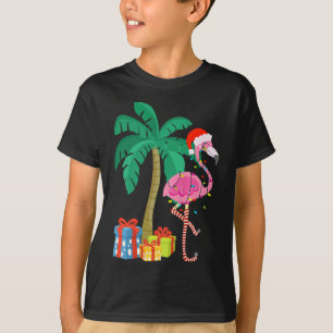 Roze kerstmanboom met flamingo - tropische feestda t-shirt