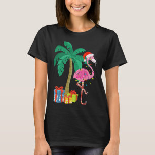 Roze kerstmanboom met flamingo - tropische feestda t-shirt