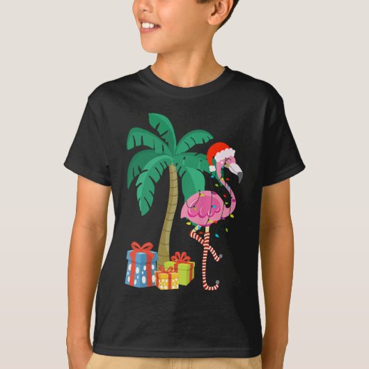 Roze kerstmanboom met flamingo - tropische feestda t-shirt (Voorkant)