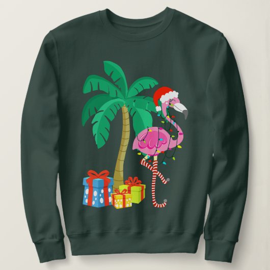 Roze kerstmanboom met flamingo - tropische feestda trui (Design voorkant)