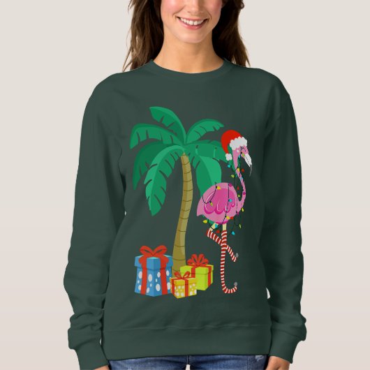Roze kerstmanboom met flamingo - tropische feestda trui (Voorkant)