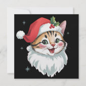 Roze kerstmannenhoed Retro Kute Kittie Kat Kerstmi Feestdagenkaart (Voorkant)