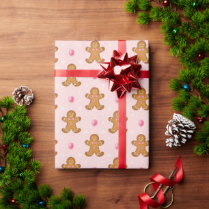 Roze kerstmannetje van suikerdeeg Schattig pastel Cadeaupapier