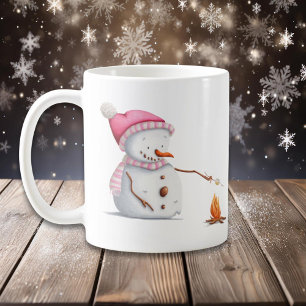 Roze kerstmarshmallows met kersttang koffiemok