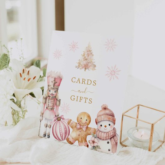 Roze Kerstmeisje Baby shower Kaarten en geschenken Reclamebord Met Voetstuk