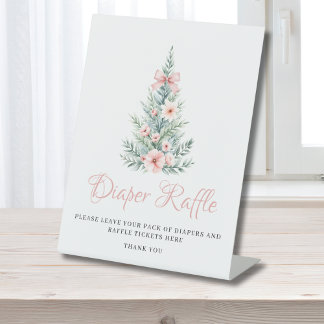 Roze Kerstmeisje Baby shower Luier Raffle Reclamebord Met Voetstuk