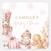 Roze Kerstmeisje Baby Shower Vierkante Sticker (Voorkant)