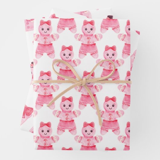 Roze kerstmeisje Gingerbrood Candy Cane Gift Inpakpapier Vel (In situ)