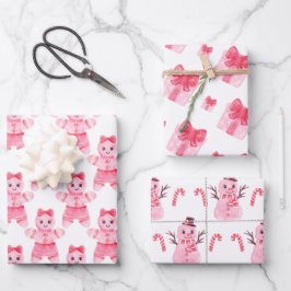 Roze kerstmeisje Gingerbrood Candy Cane Gift Inpakpapier Vel