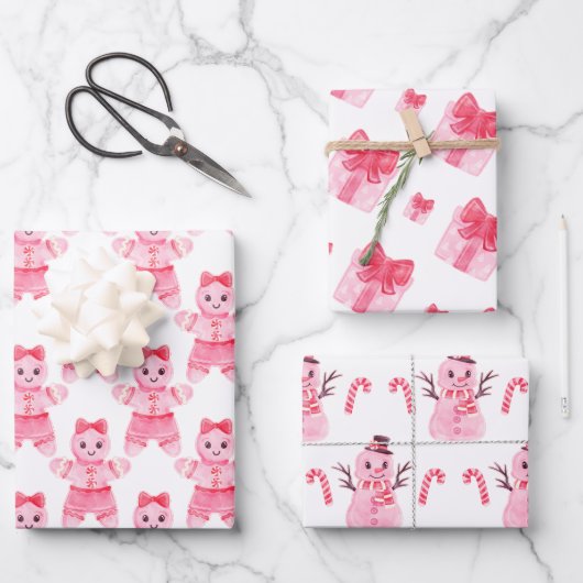 Roze kerstmeisje Gingerbrood Candy Cane Gift Inpakpapier Vel (Voorkant)