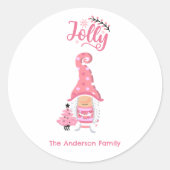 Roze Kerstmeisje Kabouter Met Wijnstok Hoed Jolly Ronde Sticker (Voorkant)