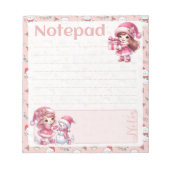 Roze Kerstmeisjes Sneeuwman Winterfeest Notitieblok (Voorkant)