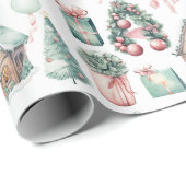  roze kerstmintpatroon cadeaupapier (Rol Hoek)
