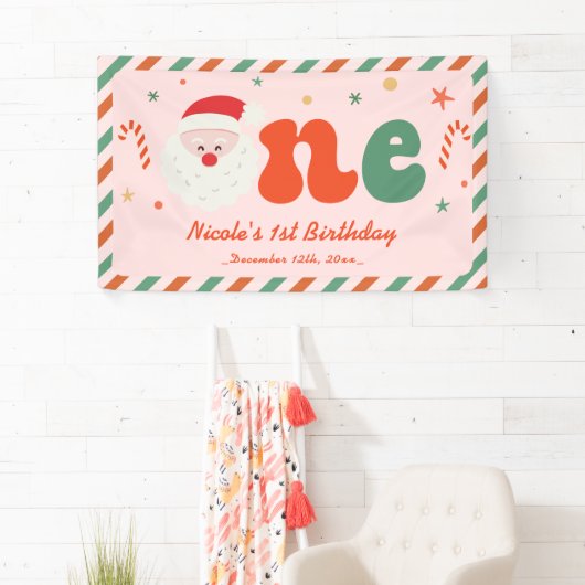 Roze Kerstmis 1e verjaardag Spandoek (Insitu)
