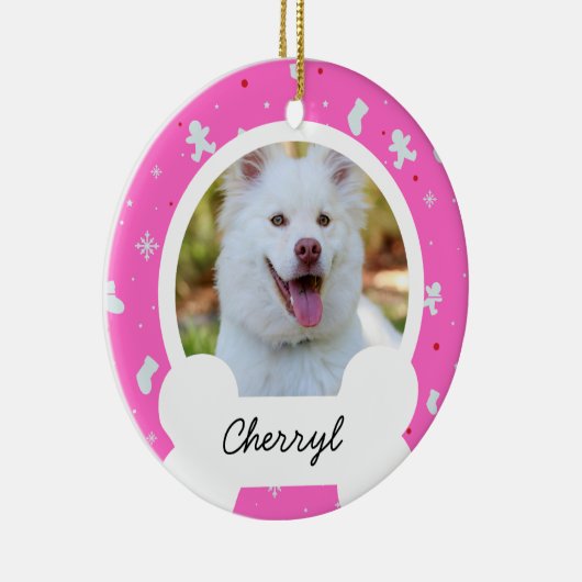 roze kerstmis Aangepaste hond Foto Keramisch Ornament (Rechts)