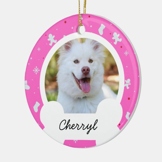 roze kerstmis Aangepaste hond Foto Keramisch Ornament (Links)