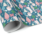 roze kerstmis - Blauwgroen blauw omslagpapier Cadeaupapier (Rol Hoek)