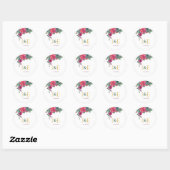 Roze Kerstmis Bloemen Bruiloft Monogrammen Ronde Sticker (Vel)