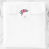 Roze Kerstmis Bloemen Bruiloft Monogrammen Ronde Sticker (Tas)