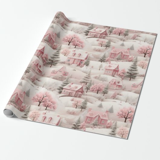  roze Kerstmis Cadeaupapier (Uitgerold)