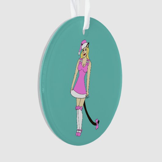 Roze Kerstmis catgirl Ornament (voorkant)