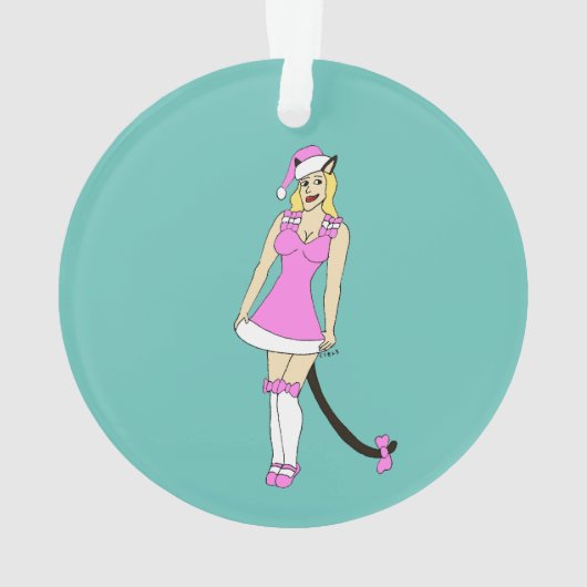 Roze Kerstmis catgirl Ornament (achterkant)