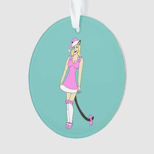 Roze Kerstmis catgirl Ornament (voorkant)
