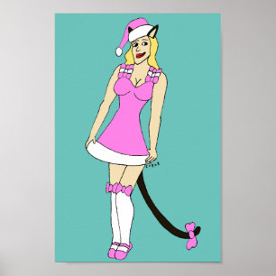 Roze Kerstmis catgirl Poster
