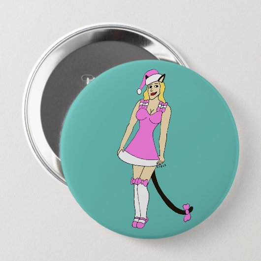 Roze Kerstmis catgirl Ronde Button 4,0 Cm (Voorkant /achterkant)