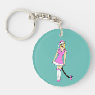 Roze Kerstmis catgirl Sleutelhanger