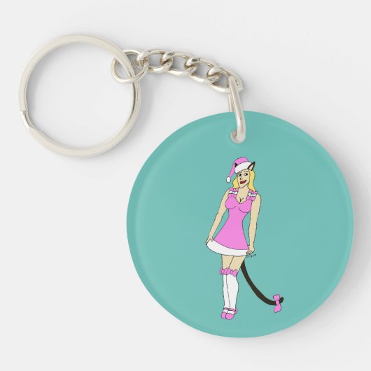 Roze Kerstmis catgirl Sleutelhanger (Voorkant)