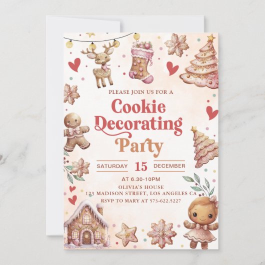 Roze Kerstmis Cookie Decorating Party Uitnodiging (Voorkant)