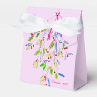 Roze Kerstmis Favor Box met Mistletoe Bedankdoosjes