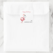 Roze Kerstmis Flamingo Wreathes Prettige feestdage Vierkante Sticker (Tas)