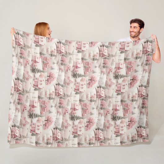 roze Kerstmis Fleece Deken (In situ)