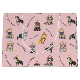 Roze Kerstmis Geïllustreerde Schattigee Honden Pat Groot Cadeauzakje