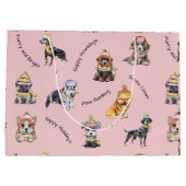 Roze Kerstmis Geïllustreerde Schattigee Honden Pat Groot Cadeauzakje (Achterkant)