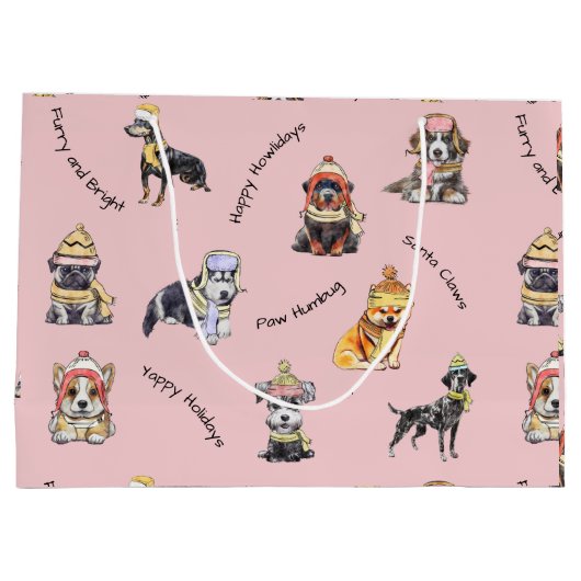 Roze Kerstmis Geïllustreerde Schattigee Honden Pat Groot Cadeauzakje (Achterkant)