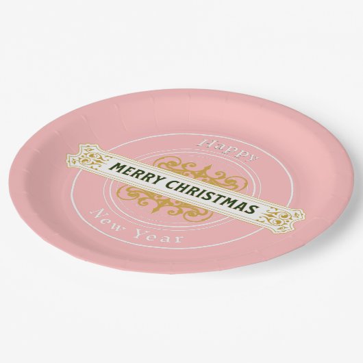 Roze Kerstmis, Gelukkig Nieuwjaar Papieren Bord (Gekanteld)