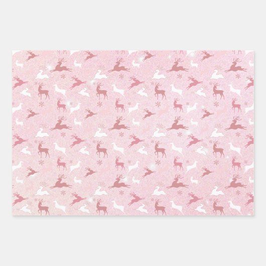 Roze Kerstmis Glitter look Treins Reindeer Inpakpapier Vel (Voorkant)