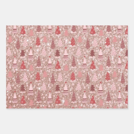 Roze Kerstmis Glitter look Treins Reindeer Inpakpapier Vel (Voorkant 3)