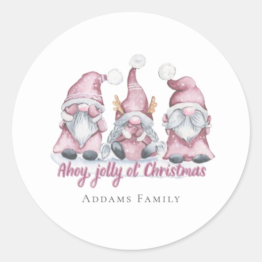 Roze Kerstmis Gnome - Feestelijke vakantie Mode Ronde Sticker (Voorkant)