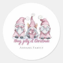 Roze Kerstmis Gnome - Feestelijke vakantie Mode Ronde Sticker