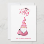 Roze Kerstmis Gnome Met Winer Pet Jolly Feestdagenkaart (Voorkant)