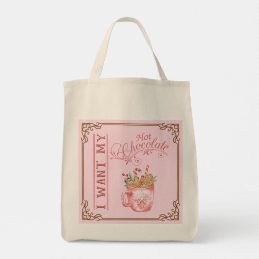 Roze Kerstmis Hete Chocolade Gepersonaliseerde Can Tote Bag (Achterkant)
