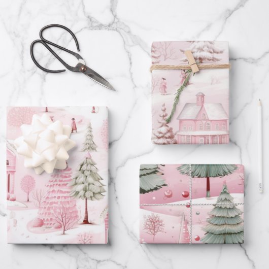 roze Kerstmis Inpakpapier Vel (Voorkant)