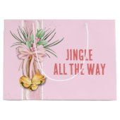Roze Kerstmis Jingle All the Way Gift Bag Groot Cadeauzakje (Voorkant)