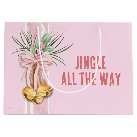 Roze Kerstmis Jingle All the Way Gift Bag Groot Cadeauzakje (Voorkant)