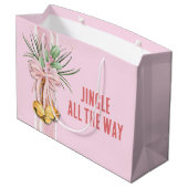 Roze Kerstmis Jingle All the Way Gift Bag Groot Cadeauzakje (Achterkant Gekanteld)