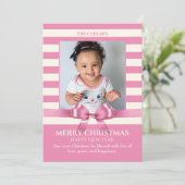 Roze Kerstmis lint foto Feestdagenkaart (Staand voorkant)